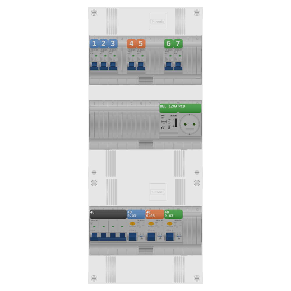SEP Pro Groepenkast 3 fase 7 groepen + beltrafo + wcd