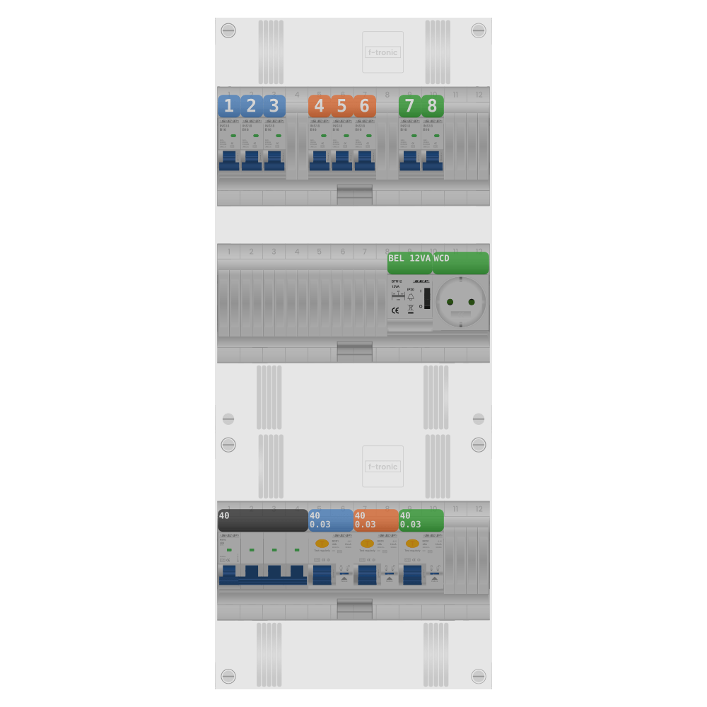 SEP Pro Groepenkast 3 fase 8 groepen + beltrafo + wcd