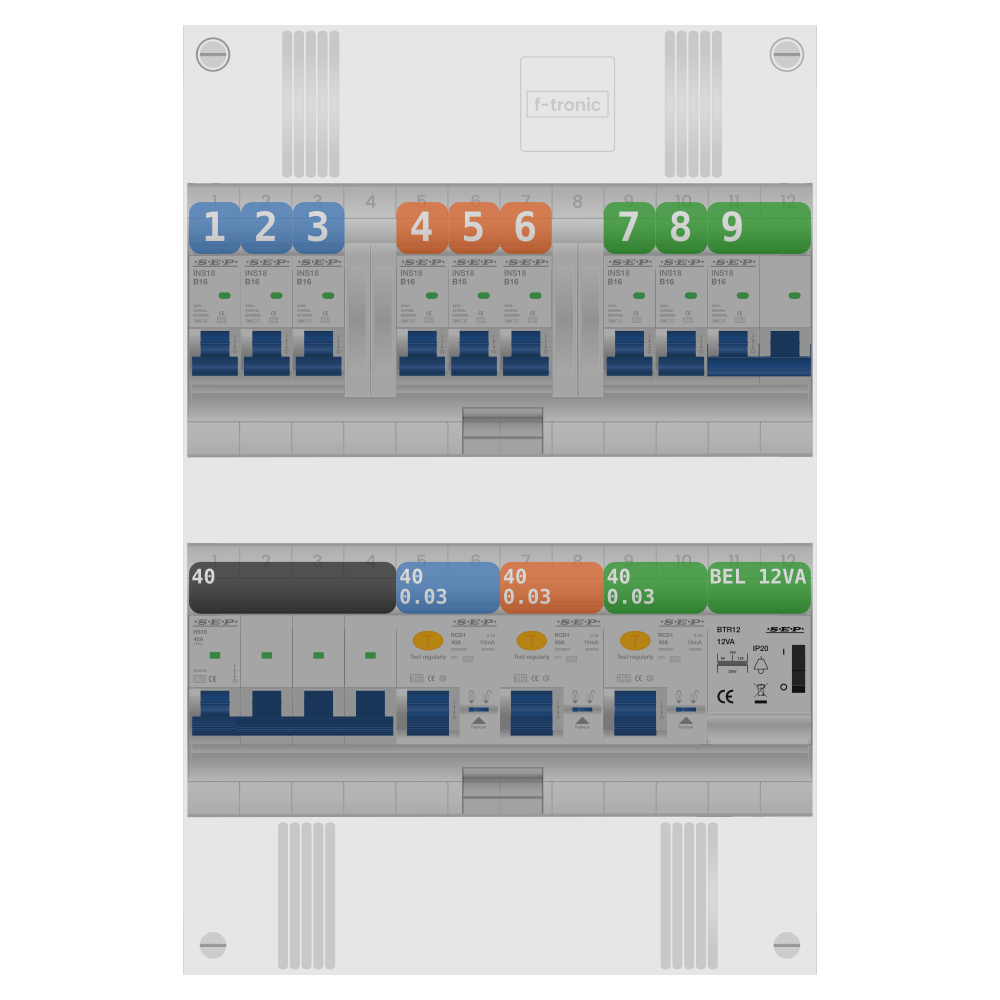 SEP Pro Groepenkast 3 fase 8 groepen + beltrafo + kookgroep