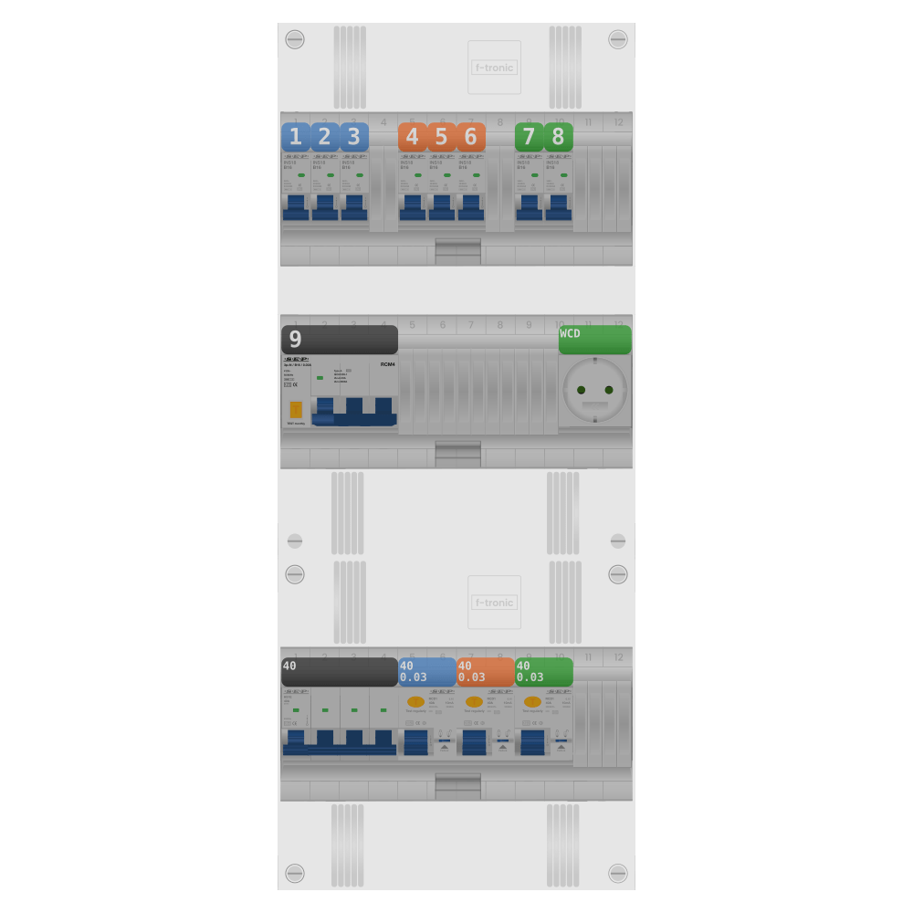 SEP Pro Groepenkast 3 fase 8 groepen + wcd + kracht