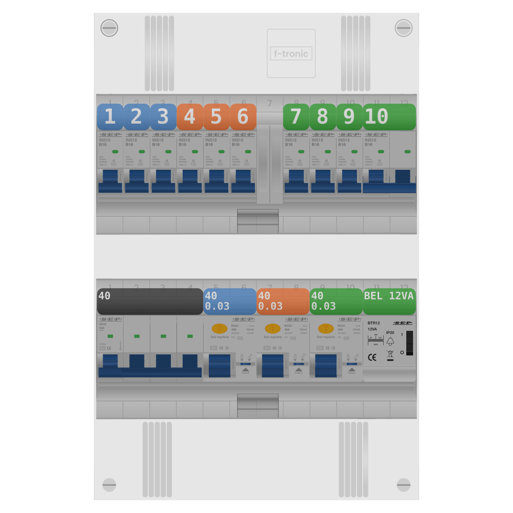SEP Pro Groepenkast 3 fase 9 groepen + beltrafo + kookgroep