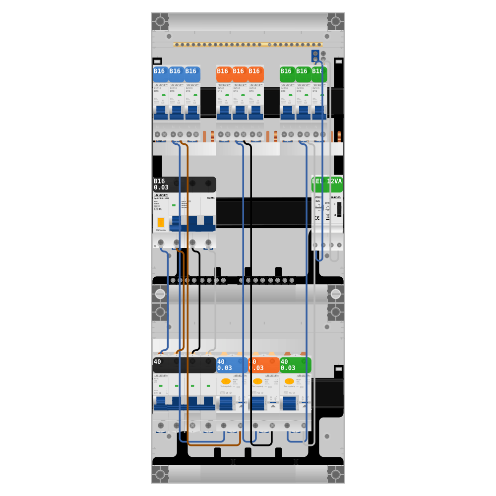 SEP Pro Groepenkast 3 fase 9 groepen + beltrafo + kracht