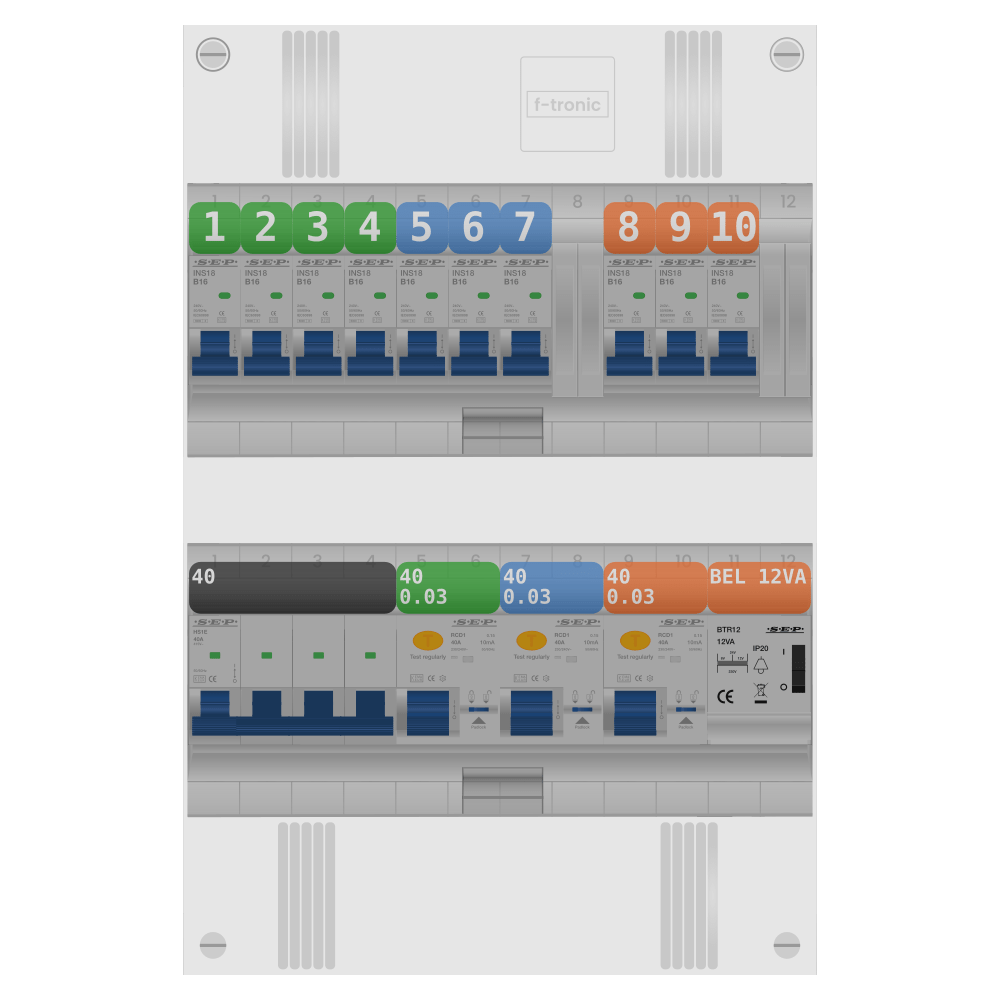 SEP Pro Groepenkast 3 fase 10 groepen + beltrafo
