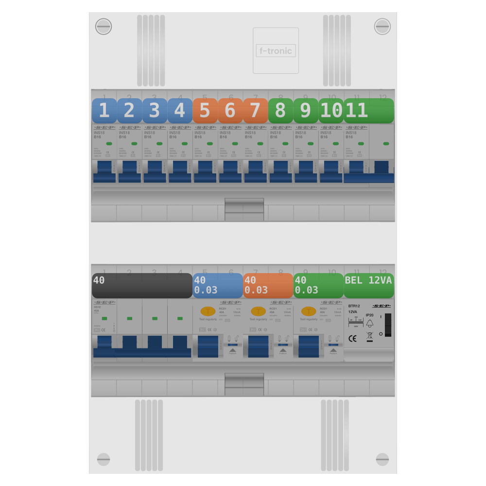SEP Pro Groepenkast 3 fase 10 groepen + beltrafo + kookgroep
