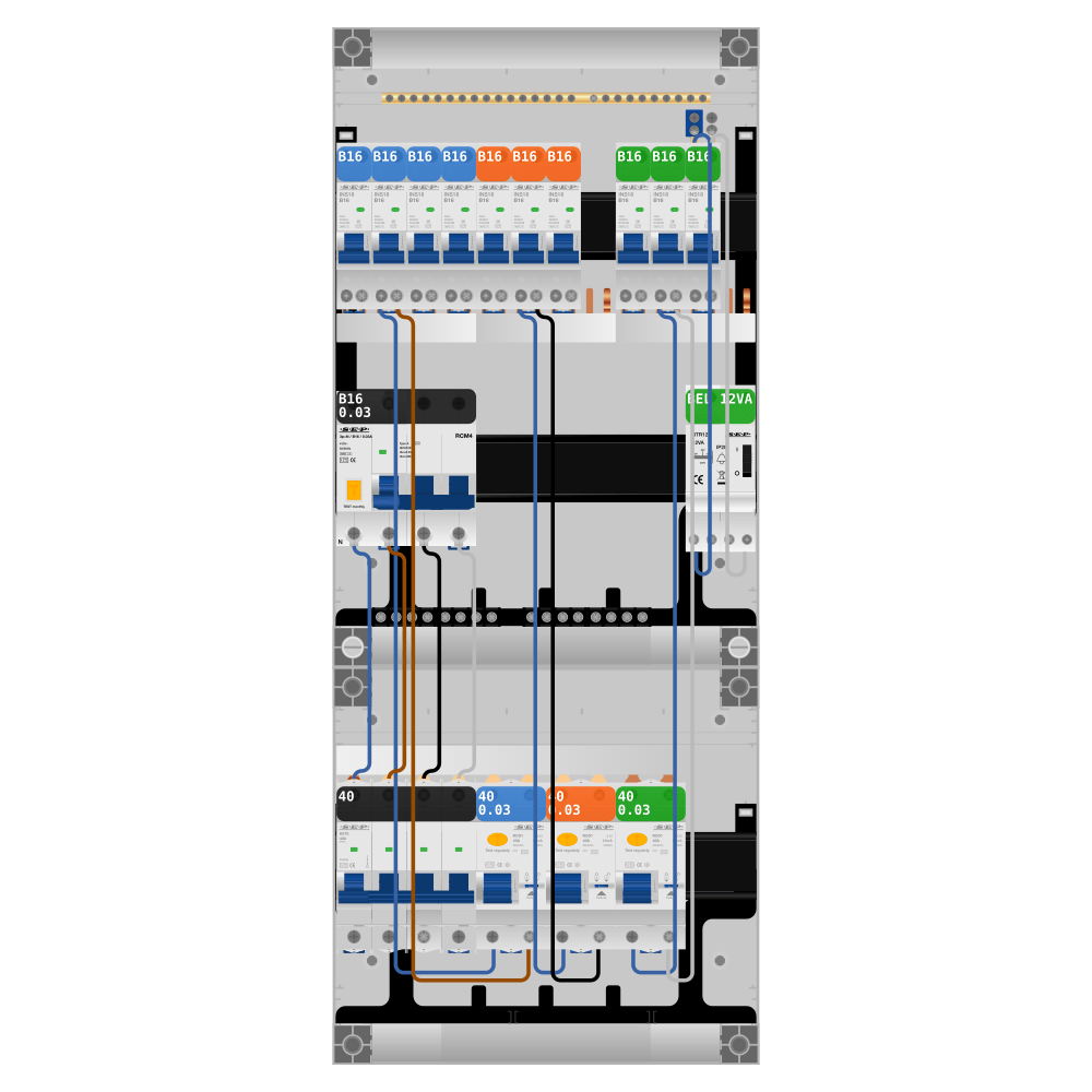 SEP Pro Groepenkast 3 fase 10 groepen + beltrafo + kracht