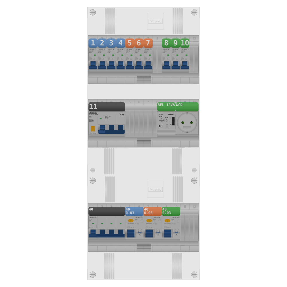 SEP Pro Groepenkast 3 fase 10 groepen + beltrafo + wcd + kracht