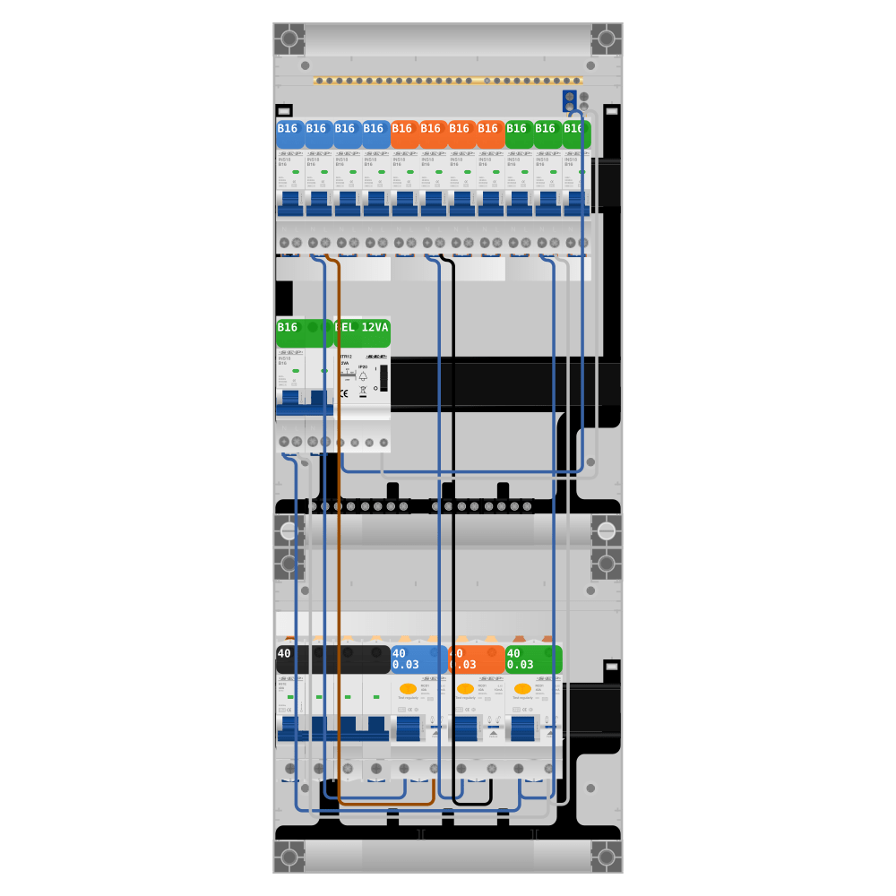 SEP Pro Groepenkast 3 fase 11 groepen + beltrafo + kookgroep
