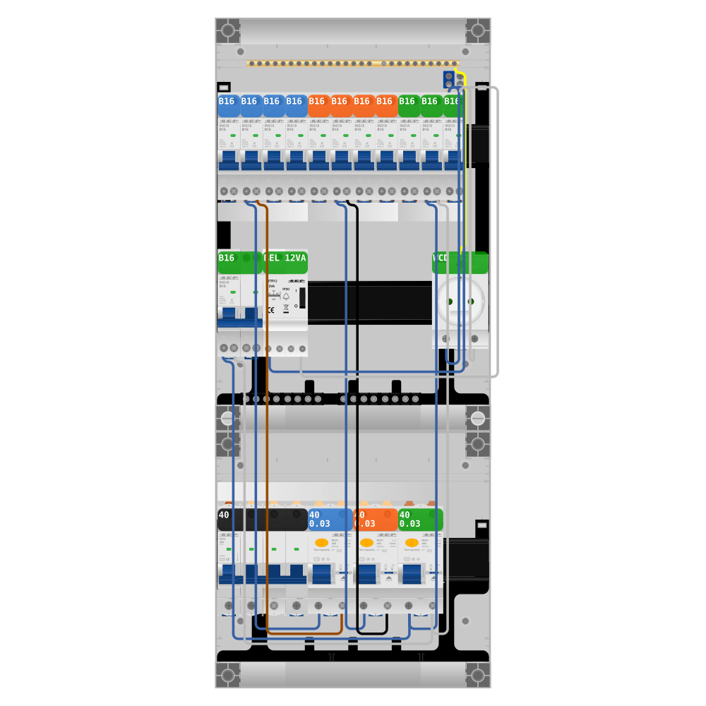 SEP Pro Groepenkast 3 fase 11 groepen + beltrafo + wcd + kookgroep