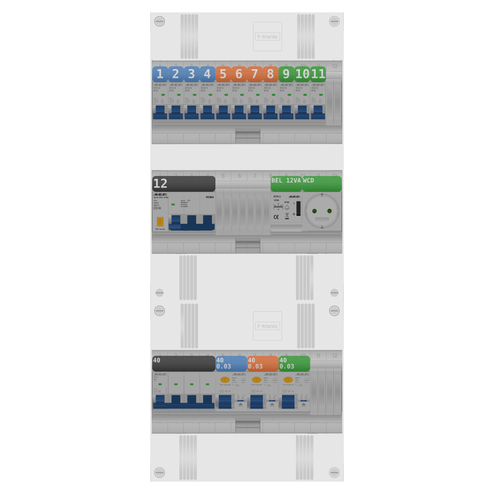 SEP Pro Groepenkast 3 fase 11 groepen + beltrafo + wcd + kracht