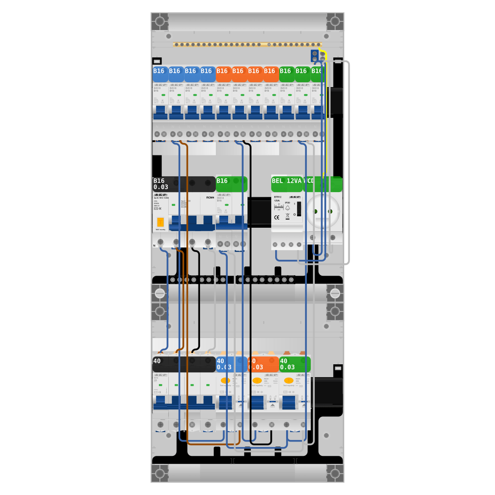 SEP Pro Groepenkast 3 fase 11 groepen + beltrafo + wcd + kookgroep + kracht
