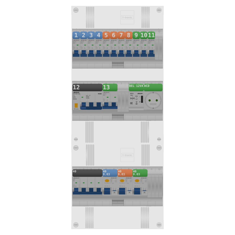 SEP Pro Groepenkast 3 fase 11 groepen + beltrafo + wcd + kookgroep + kracht