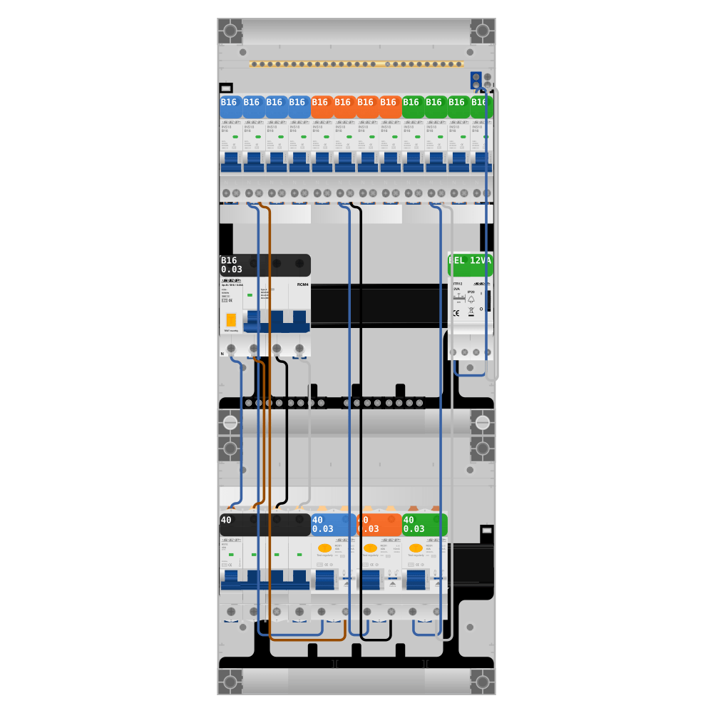 SEP Pro Groepenkast 3 fase 12 groepen + beltrafo + kracht