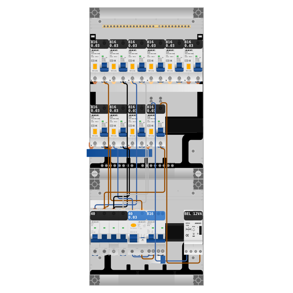SEP Pro Groepenkast 3 fase 10 alamat + beltrafo + kookgroep