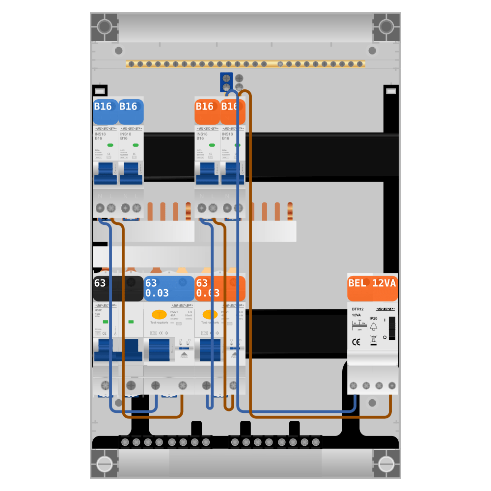 SEP Pro Groepenkast PV-ready 63A 1 fase 4 groepen + beltrafo