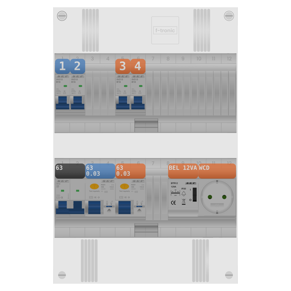 SEP Pro Groepenkast PV-ready 63A 1 fase 4 groepen + beltrafo + wcd