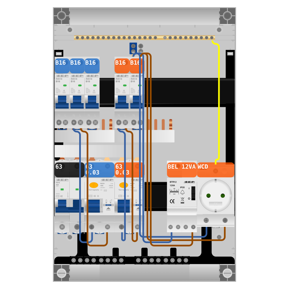 SEP Pro Groepenkast PV-ready 63A 1 fase 5 groepen + beltrafo + wcd