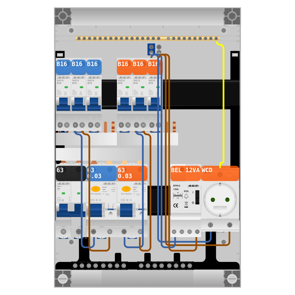 SEP Pro Groepenkast PV-ready 63A 1 fase 6 groepen + beltrafo + wcd