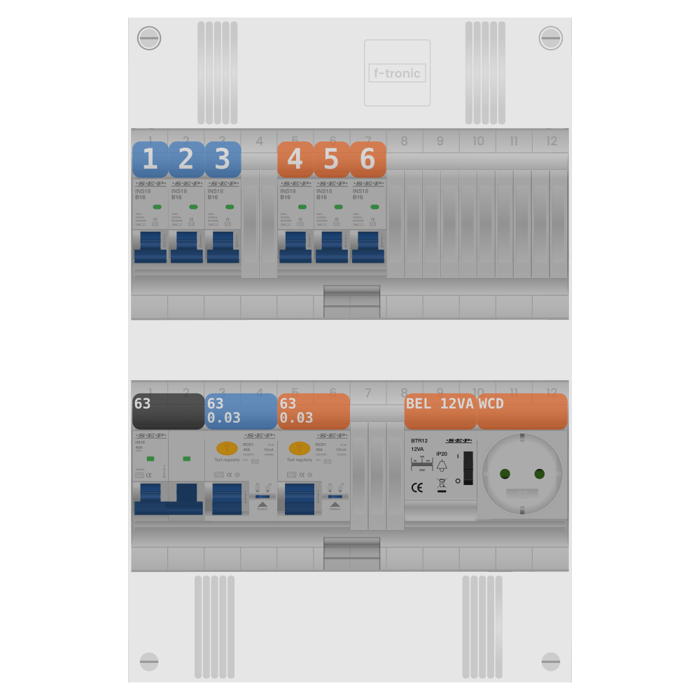 SEP Pro Groepenkast PV-ready 63A 1 fase 6 groepen + beltrafo + wcd