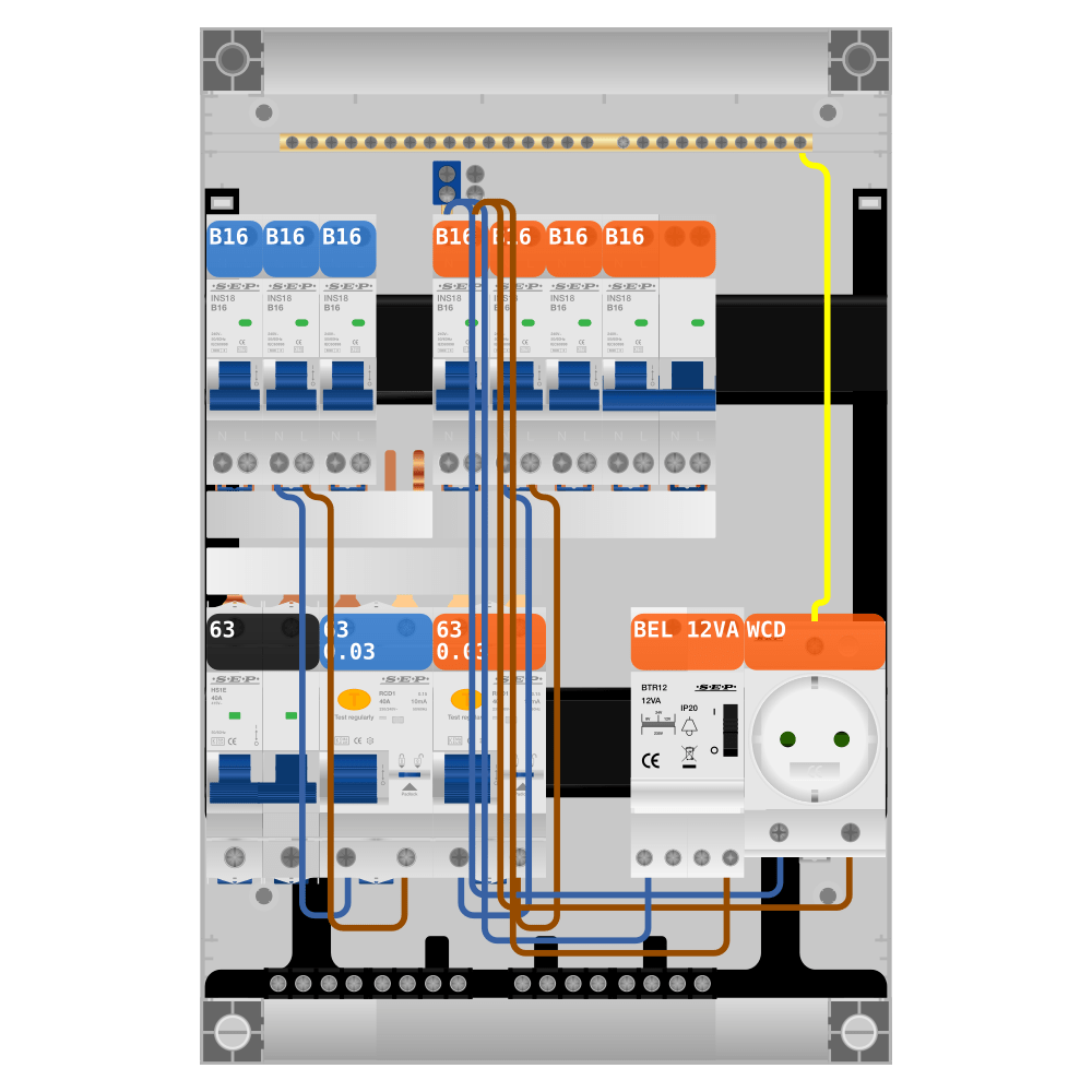 SEP Pro Groepenkast PV-ready 63A 1 fase 6 groepen + beltrafo + wcd + kookgroep