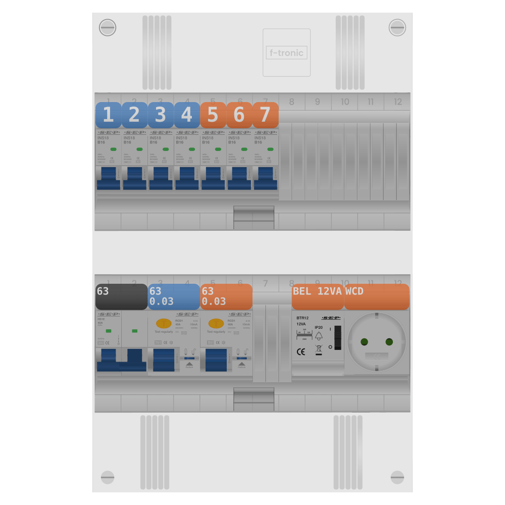 SEP Pro Groepenkast PV-ready 63A 1 fase 7 groepen + beltrafo + wcd