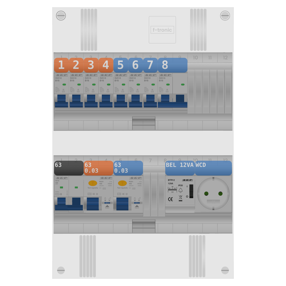 SEP Pro Groepenkast PV-ready 63A 1 fase 7 groepen + beltrafo + wcd + kookgroep
