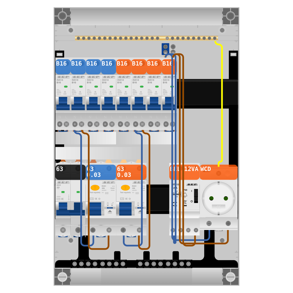 SEP Pro Groepenkast PV-ready 63A 1 fase 8 groepen + beltrafo + wcd
