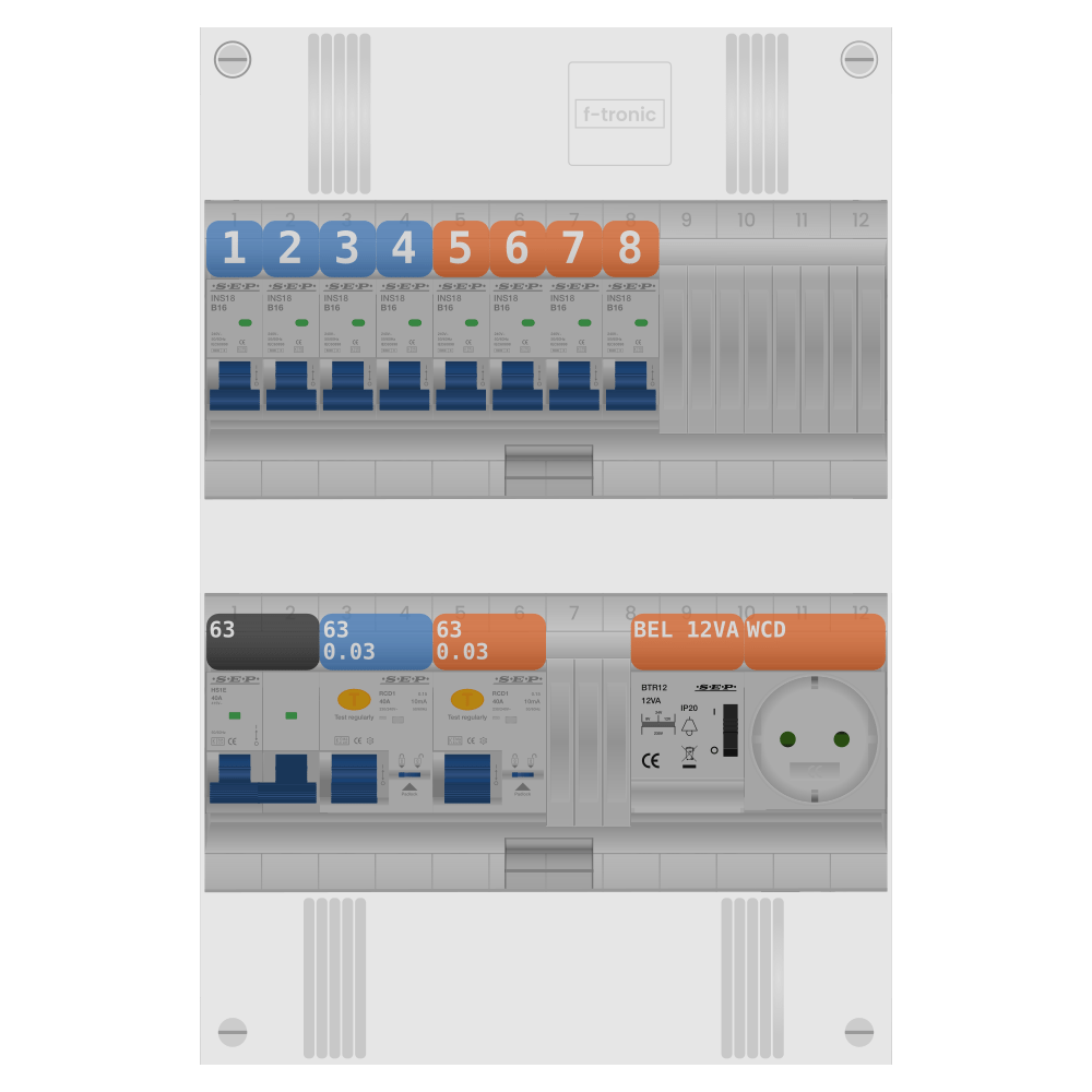 SEP Pro Groepenkast PV-ready 63A 1 fase 8 groepen + beltrafo + wcd