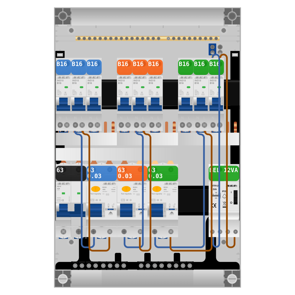 SEP Pro Groepenkast PV-ready 63A 1 fase 9 groepen + beltrafo