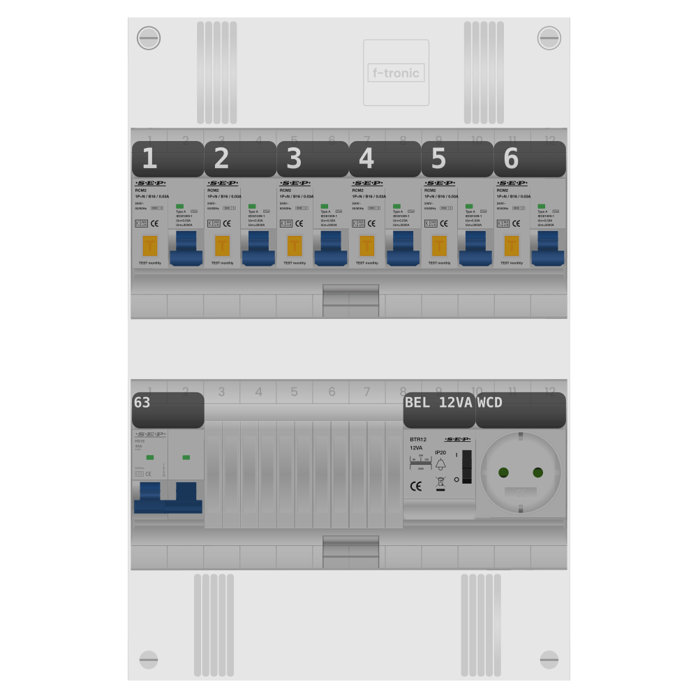 SEP Pro Groepenkast PV-ready 63A 1 fase 6 alamat + beltrafo + wcd