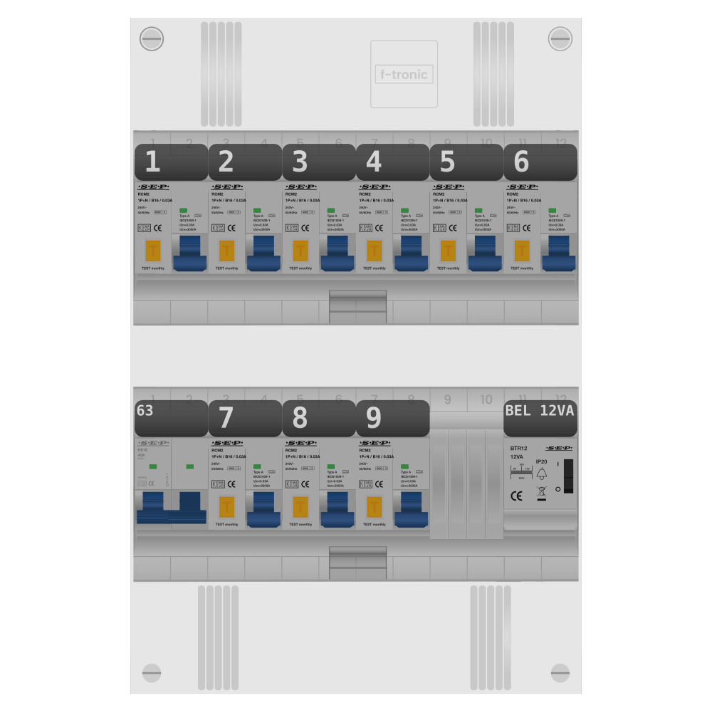 SEP Pro Groepenkast PV-ready 63A 1 fase 9 alamat + beltrafo