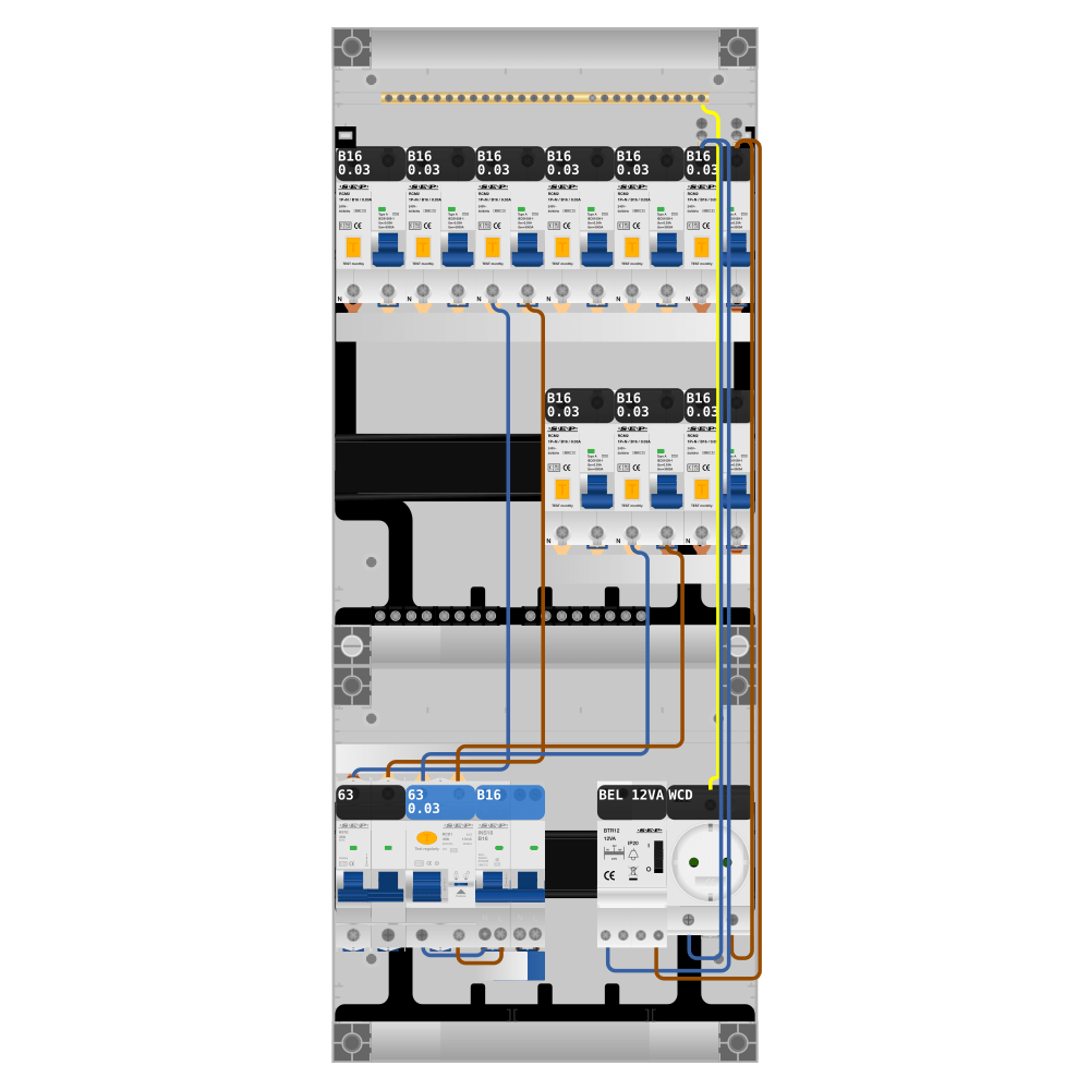 SEP Pro Groepenkast PV-ready 63A 1 fase 9 alamat + beltrafo + wcd + kookgroep