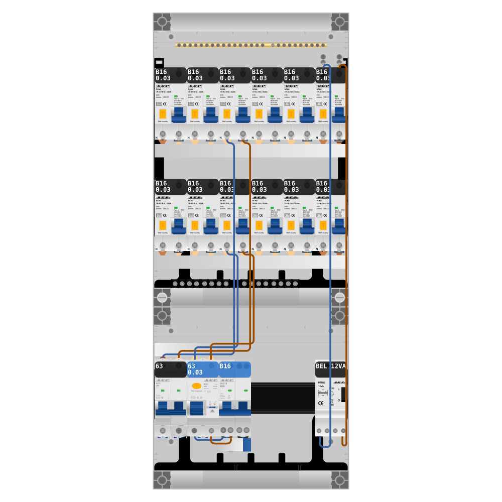 SEP Pro Groepenkast PV-ready 63A 1 fase 12 alamat + beltrafo + kookgroep