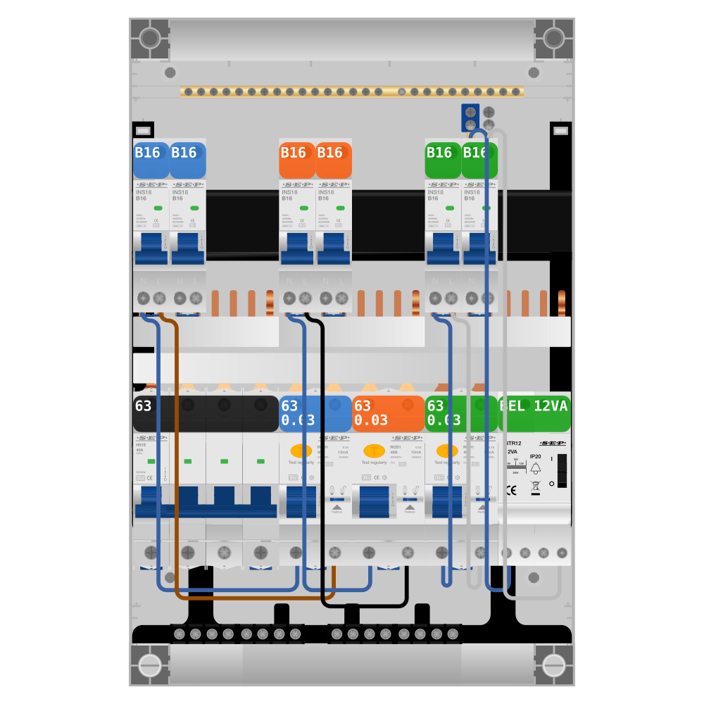 SEP Pro Groepenkast PV-ready 63A 3 fase 6 groepen + beltrafo
