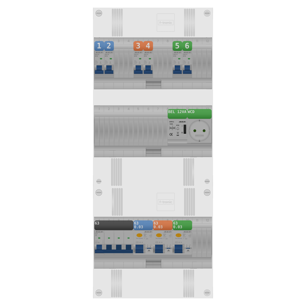 SEP Pro Groepenkast PV-ready 63A 3 fase 6 groepen + beltrafo + wcd