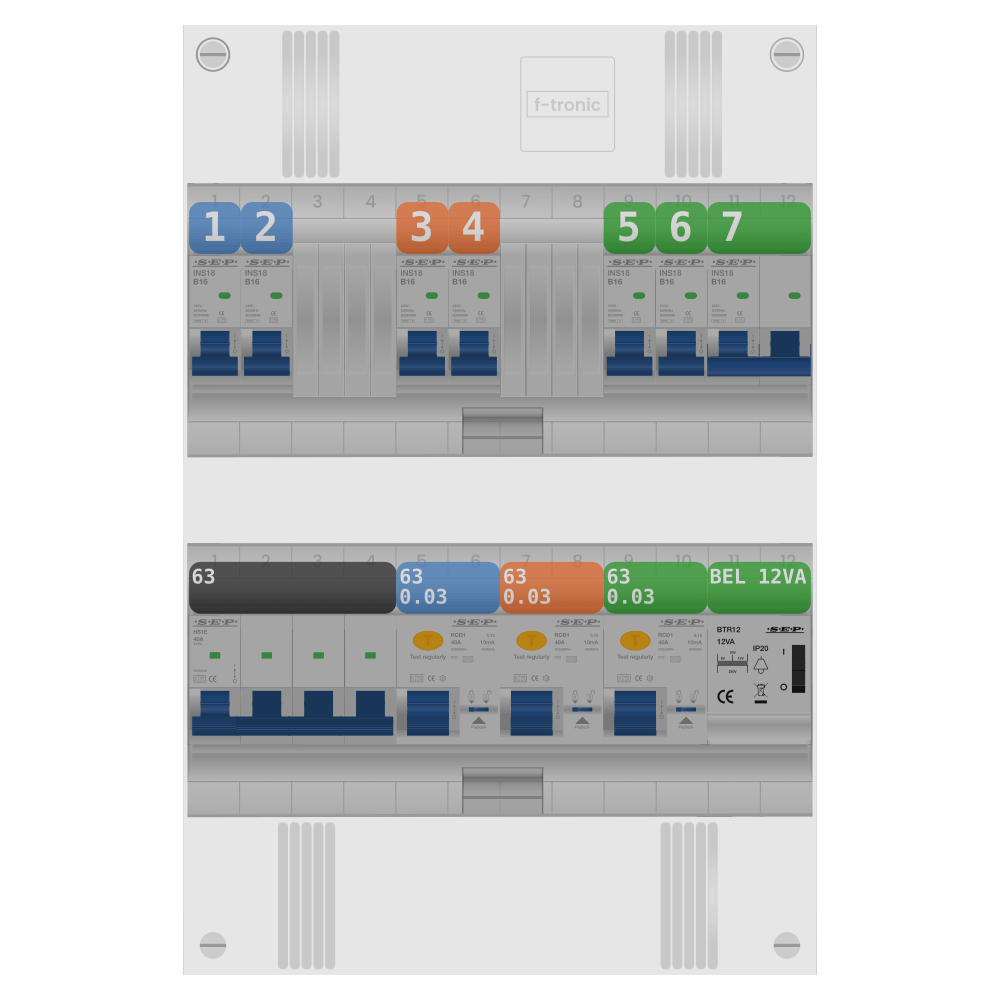 SEP Pro Groepenkast PV-ready 63A 3 fase 6 groepen + beltrafo + kookgroep