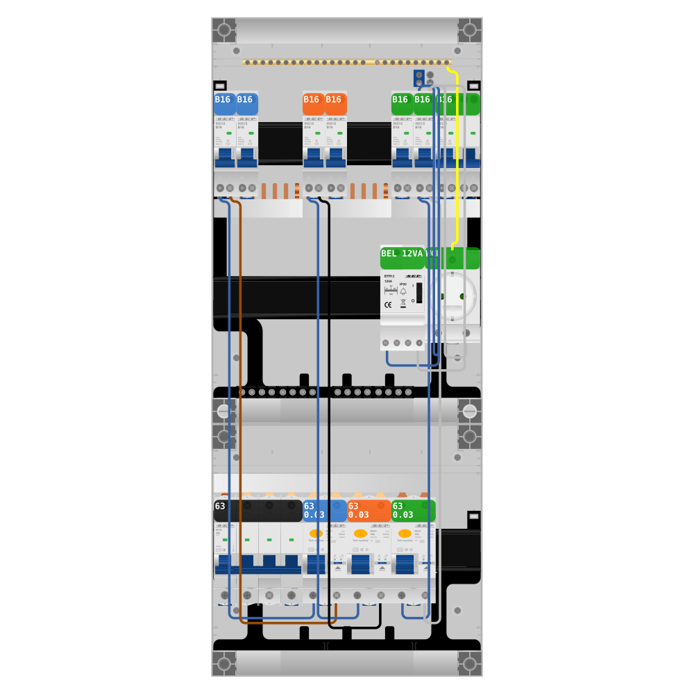 SEP Pro Groepenkast PV-ready 63A 3 fase 6 groepen + beltrafo + wcd + kookgroep