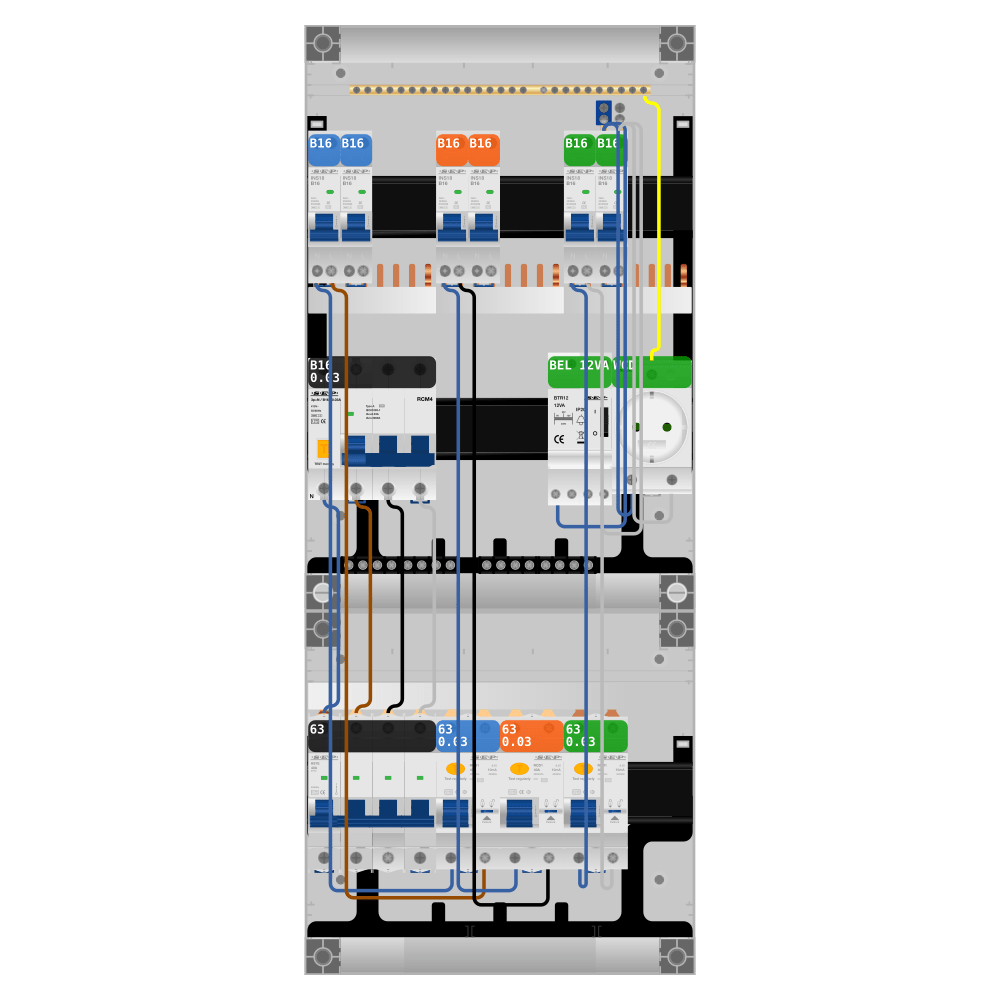 SEP Pro Groepenkast PV-ready 63A 3 fase 6 groepen + beltrafo + wcd + kracht