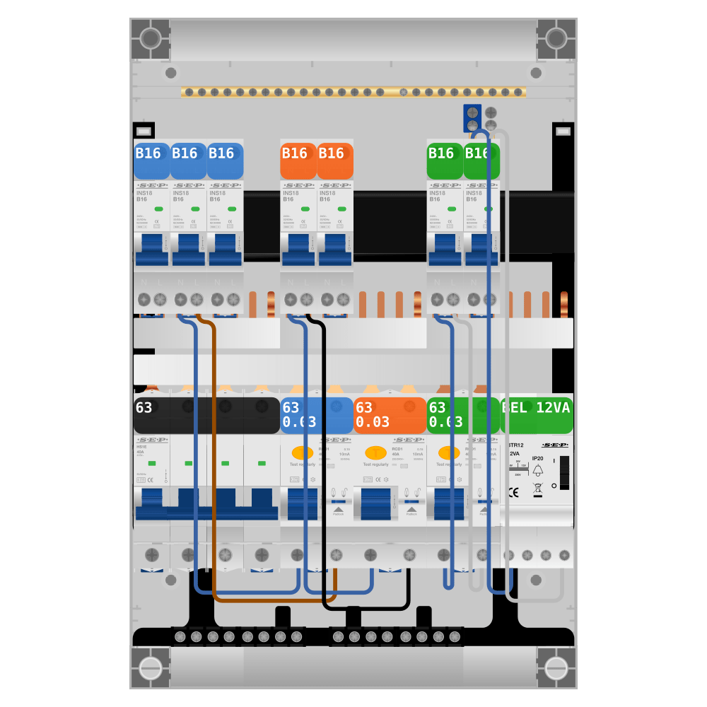 SEP Pro Groepenkast PV-ready 63A 3 fase 7 groepen + beltrafo