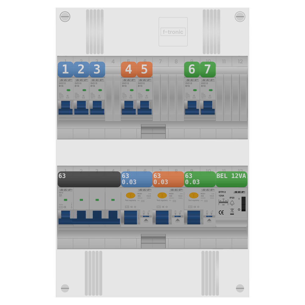 SEP Pro Groepenkast PV-ready 63A 3 fase 7 groepen + beltrafo