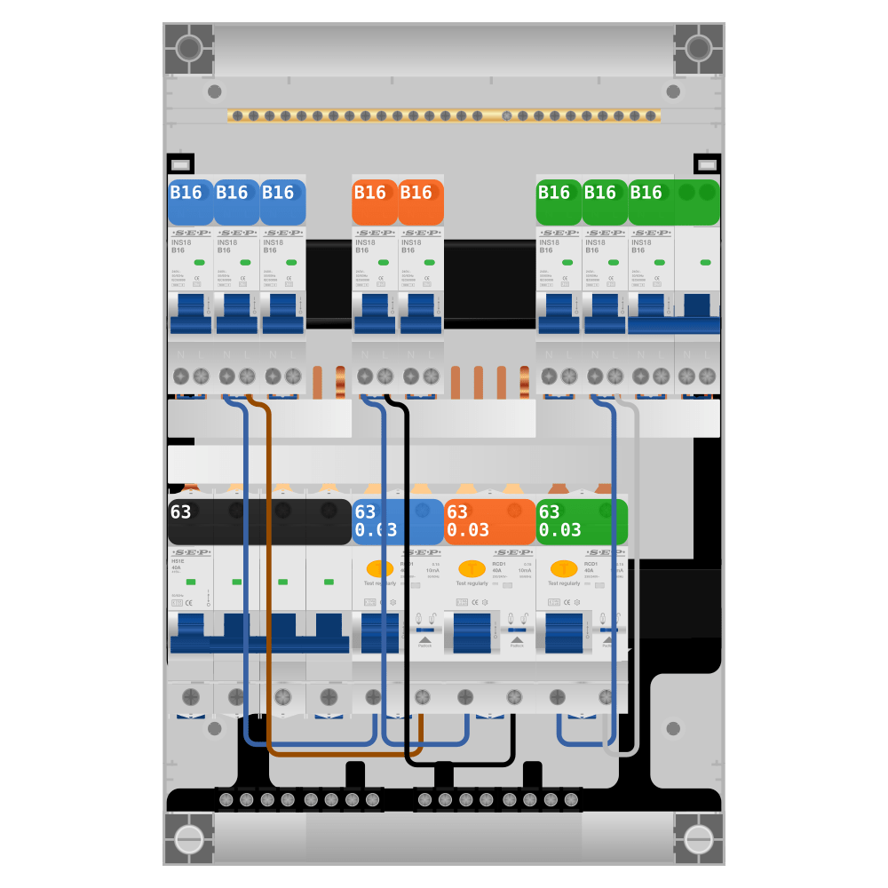 SEP Pro Groepenkast PV-ready 63A 3 fase 7 groepen + kookgroep