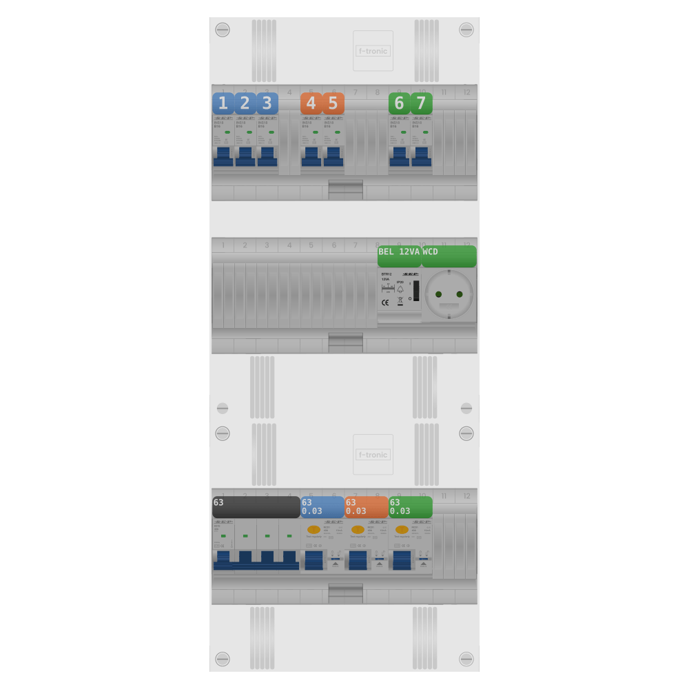 SEP Pro Groepenkast PV-ready 63A 3 fase 7 groepen + beltrafo + wcd