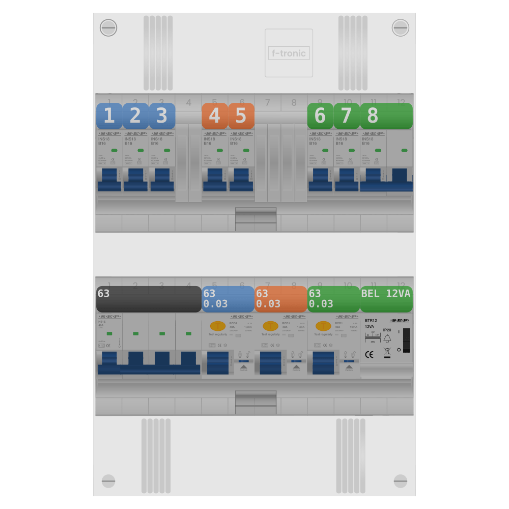 SEP Pro Groepenkast PV-ready 63A 3 fase 7 groepen + beltrafo + kookgroep