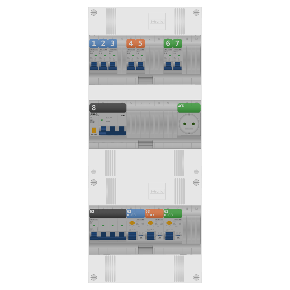 SEP Pro Groepenkast PV-ready 63A 3 fase 7 groepen + wcd + kracht