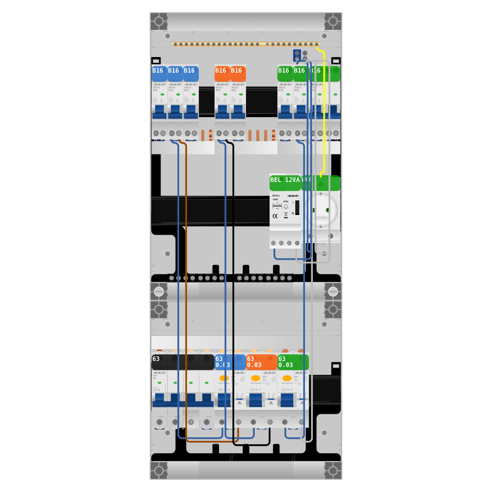 SEP Pro Groepenkast PV-ready 63A 3 fase 7 groepen + beltrafo + wcd + kookgroep