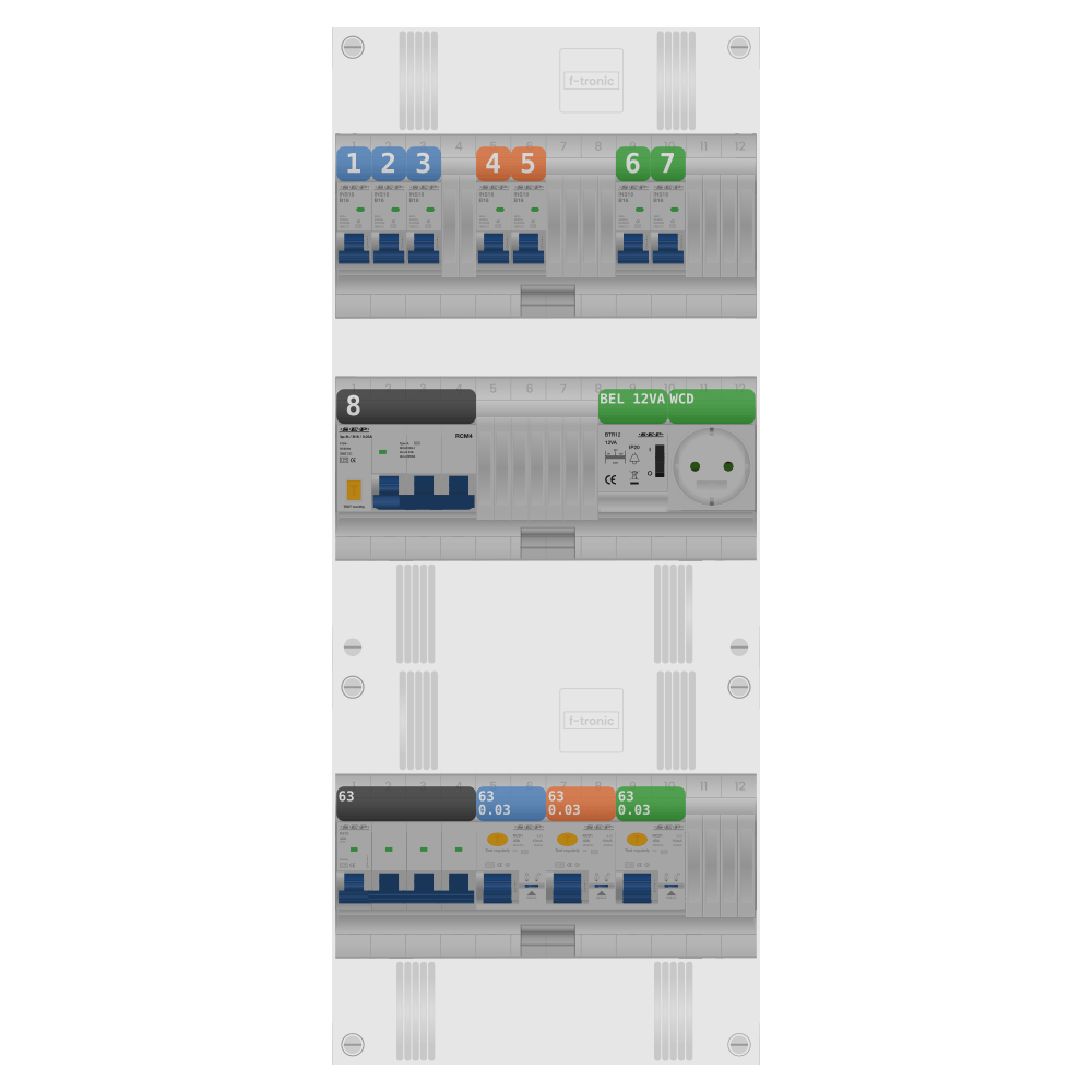 SEP Pro Groepenkast PV-ready 63A 3 fase 7 groepen + beltrafo + wcd + kracht