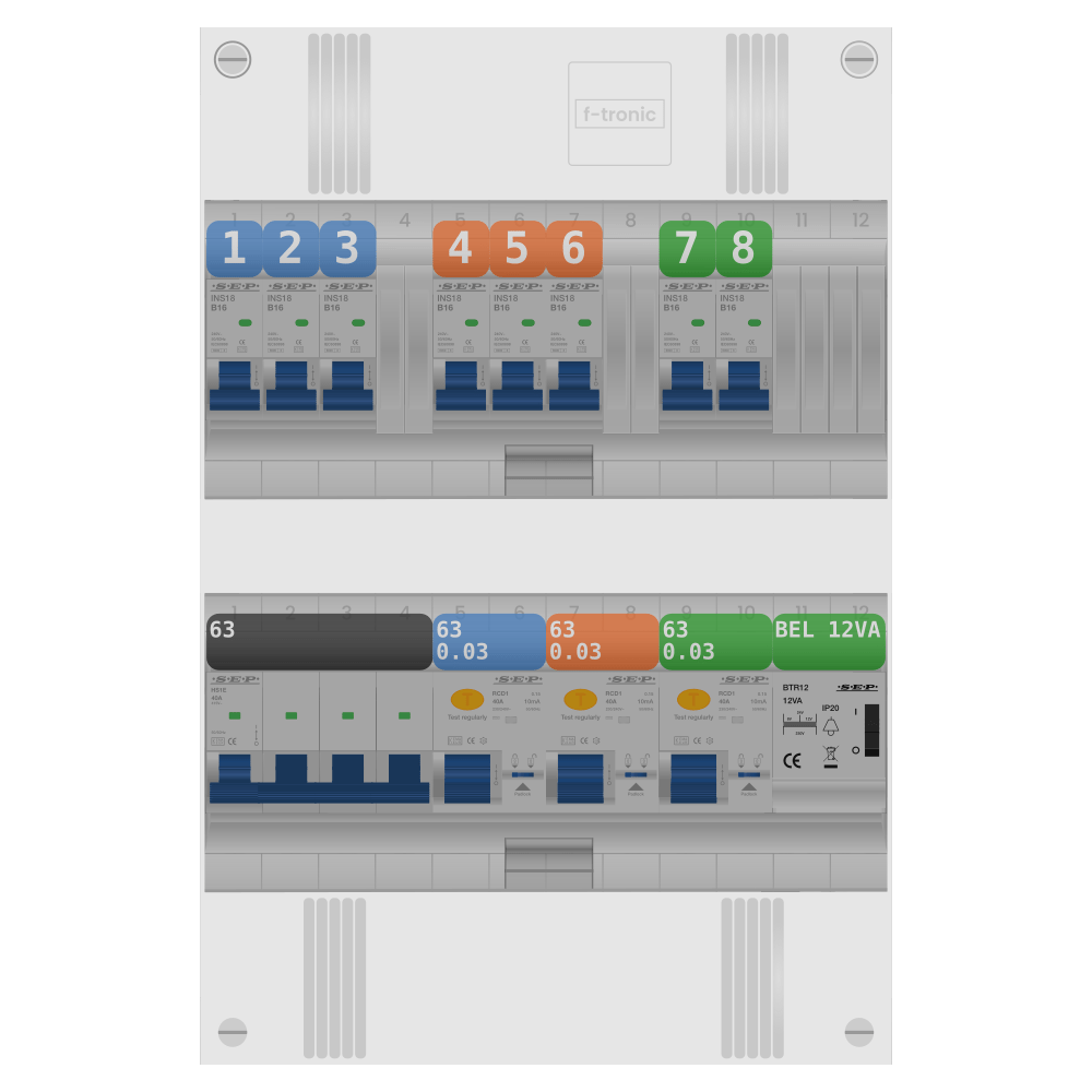 SEP Pro Groepenkast PV-ready 63A 3 fase 8 groepen + beltrafo