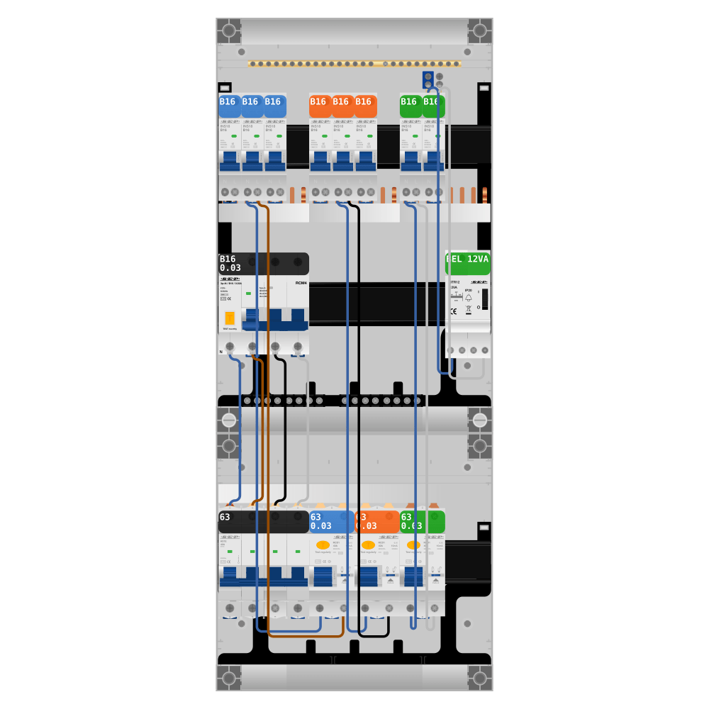 SEP Pro Groepenkast PV-ready 63A 3 fase 8 groepen + beltrafo + kracht