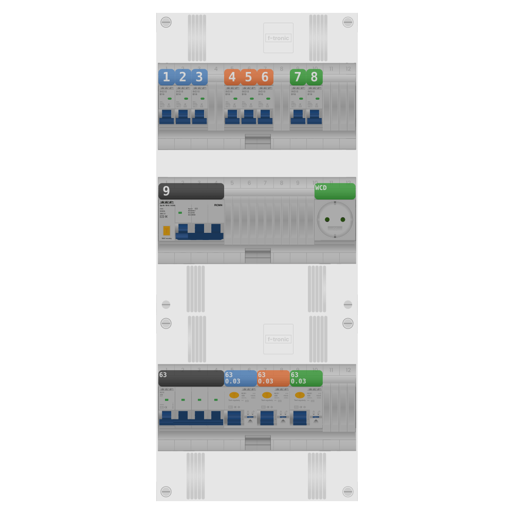 SEP Pro Groepenkast PV-ready 63A 3 fase 8 groepen + wcd + kracht