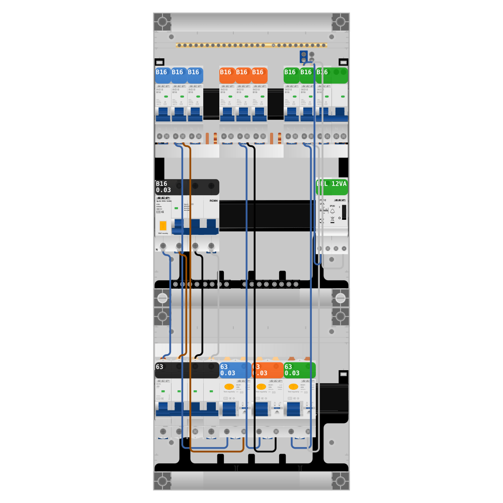 SEP Pro Groepenkast PV-ready 63A 3 fase 8 groepen + beltrafo + kookgroep + kracht
