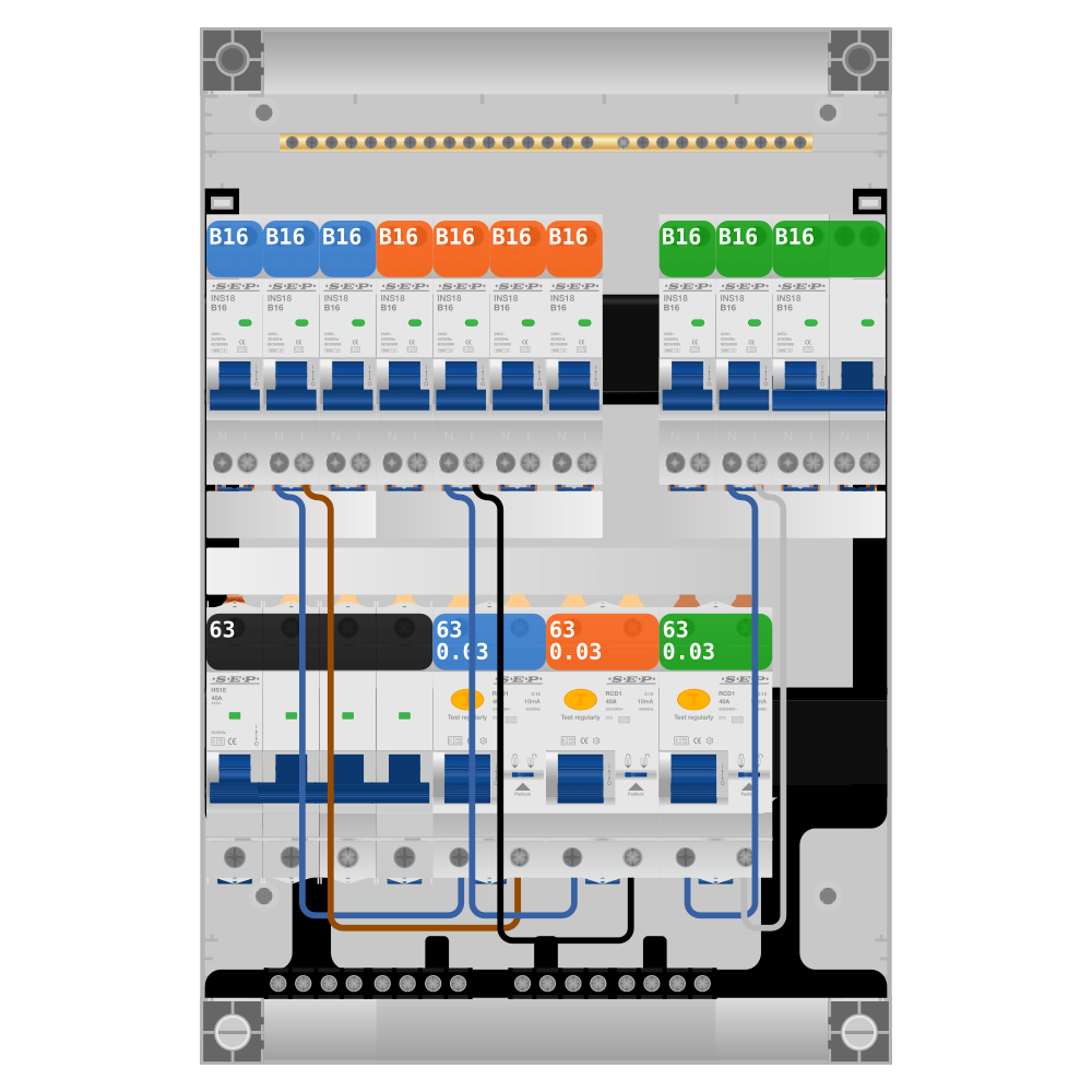 SEP Pro Groepenkast PV-ready 63A 3 fase 9 groepen + kookgroep